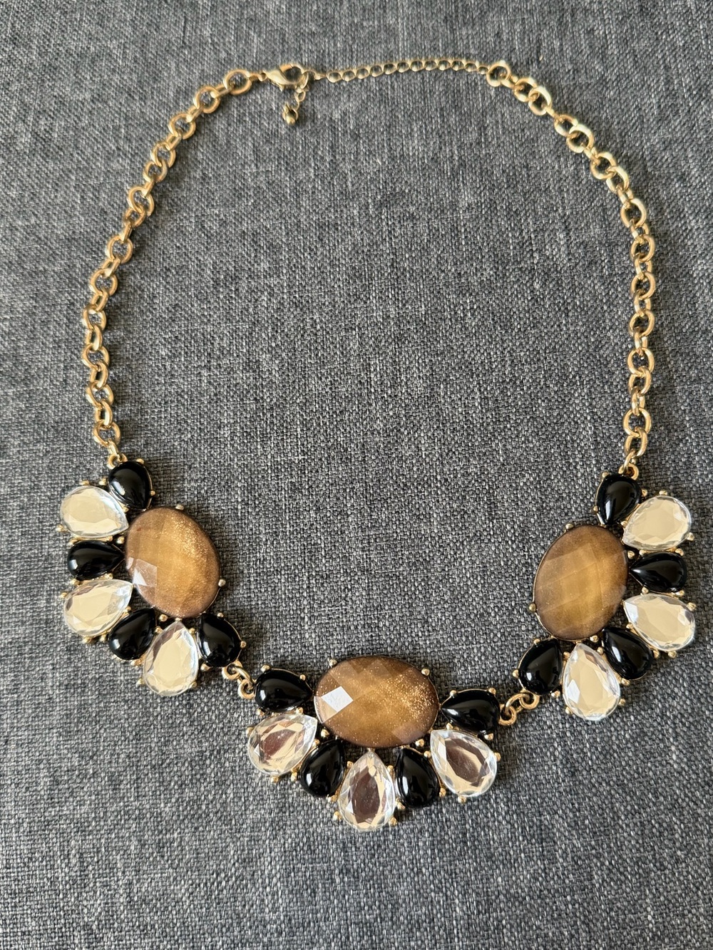 Gold-Tone Statement Necklace with Brown, Black and Clear Accents